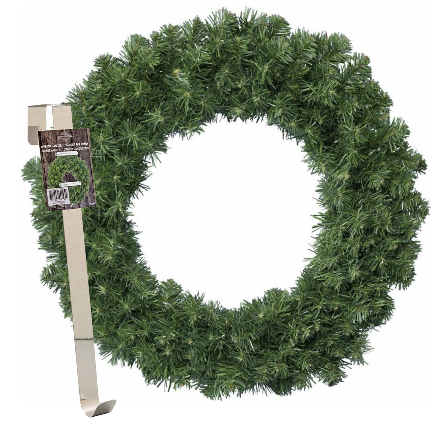 Kerstkrans 35 cm groen met messing zilveren hanger-ophanghaak kerstversiering Kerstkransen