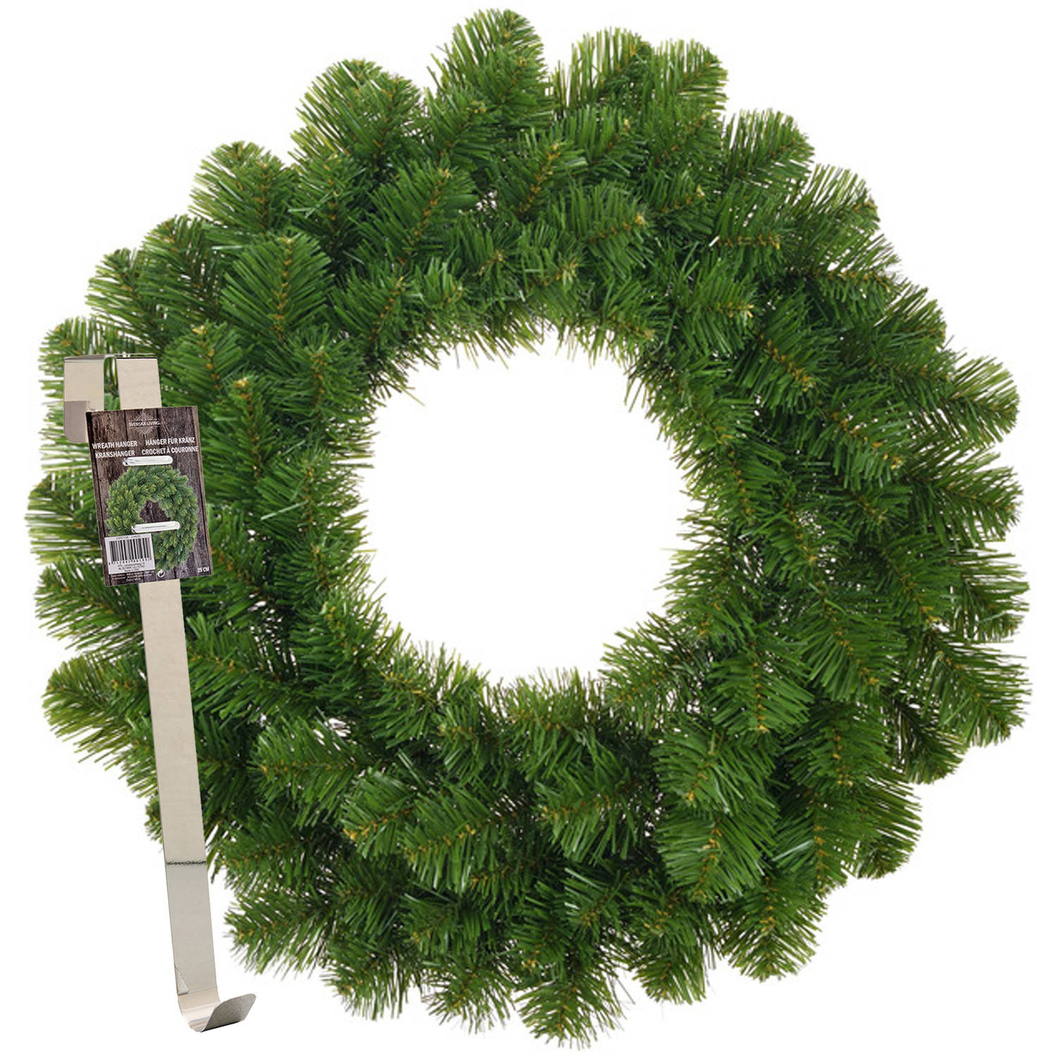 Kerstkrans 45 cm groen met messing zilveren hanger-ophanghaak kerstversiering Kerstkransen