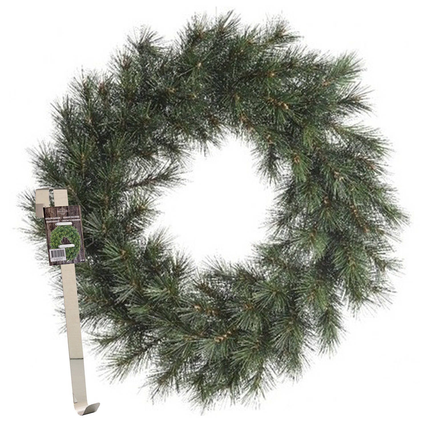 Kerstkrans 60 cm groen met messing zilveren hanger-ophanghaak kerstversiering Kerstkransen