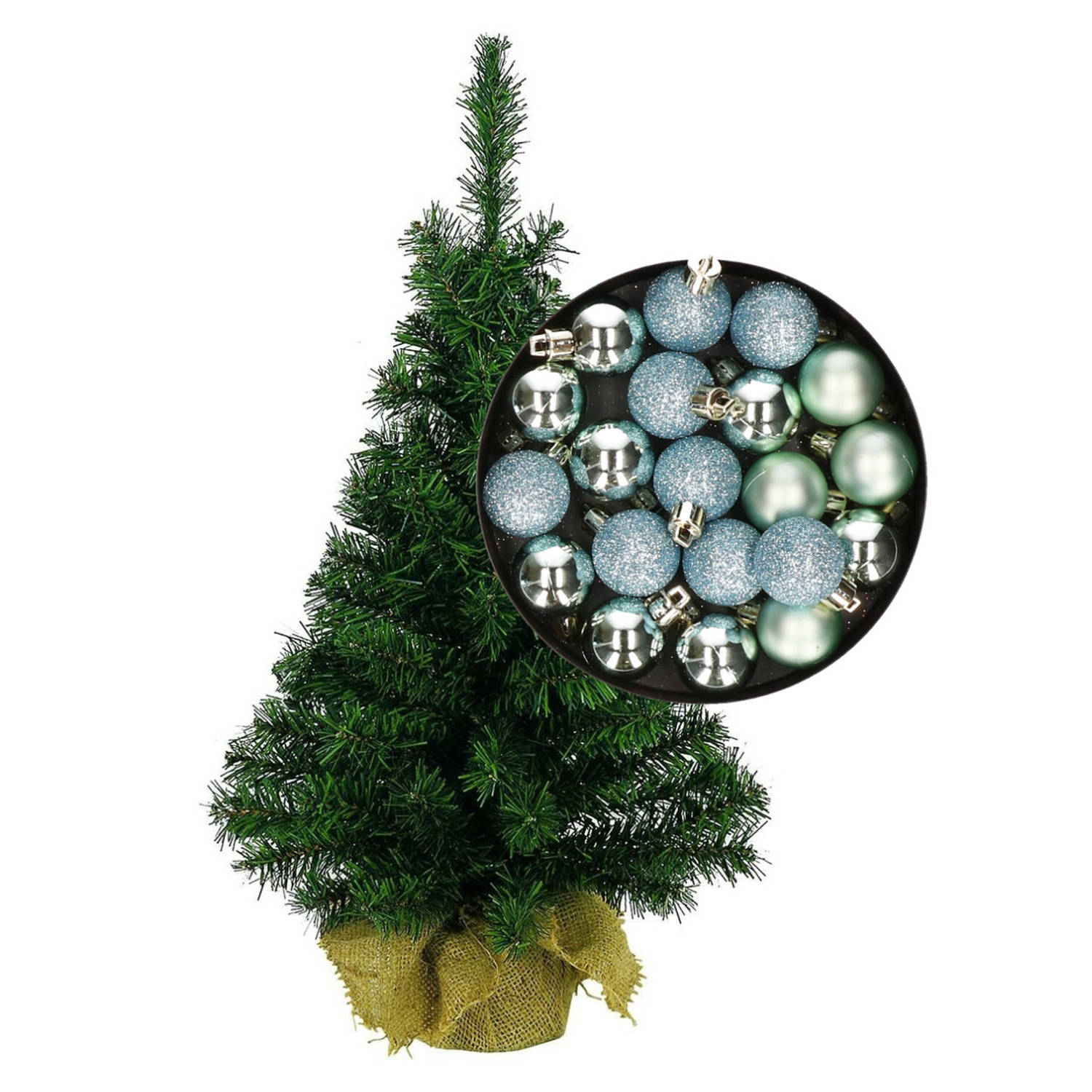 Mini kerstboom-kunst kerstboom H75 cm inclusief kerstballen mintgroen Kunstkerstboom