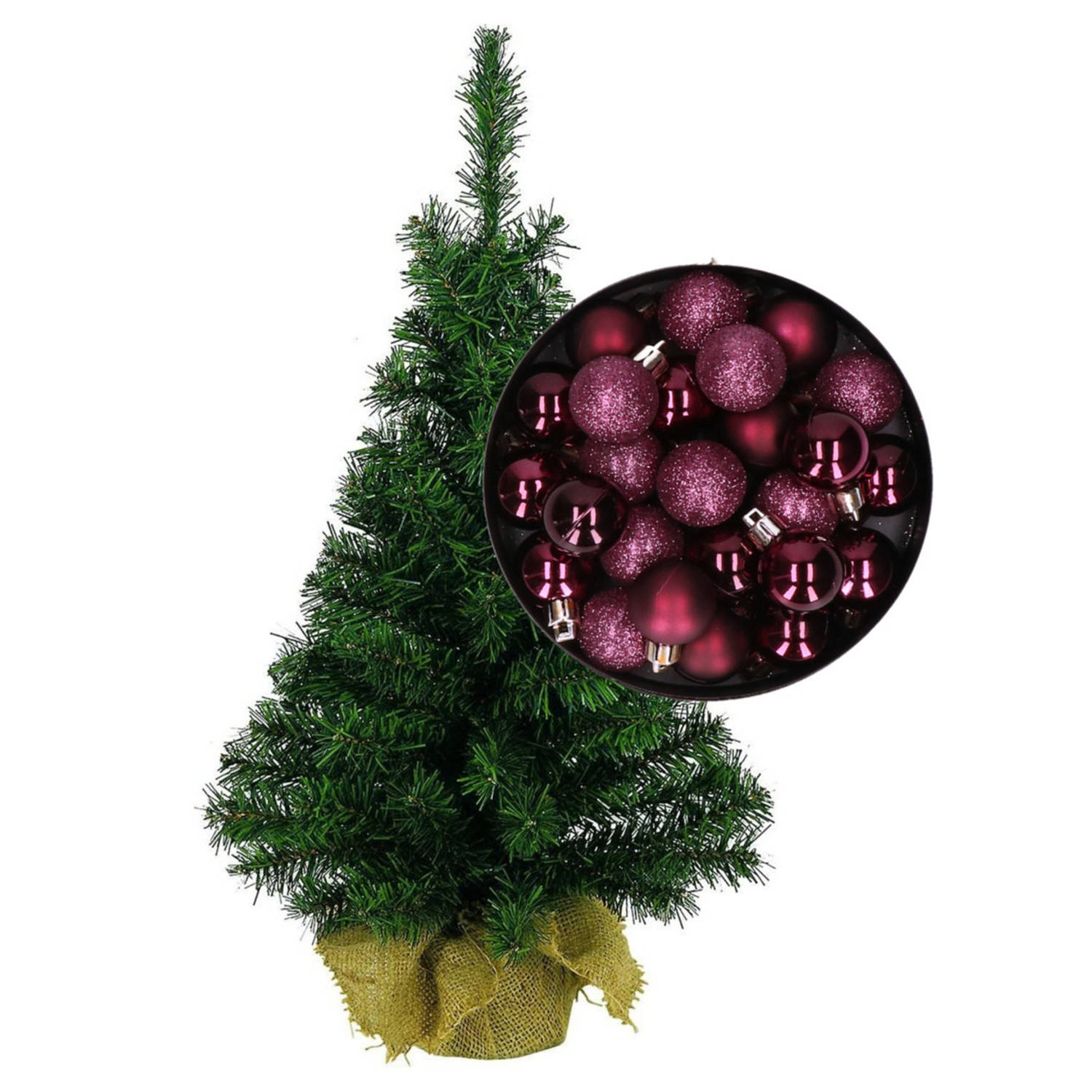 Mini kerstboom-kunst kerstboom H35 cm inclusief kerstballen aubergine paars Kunstkerstboom