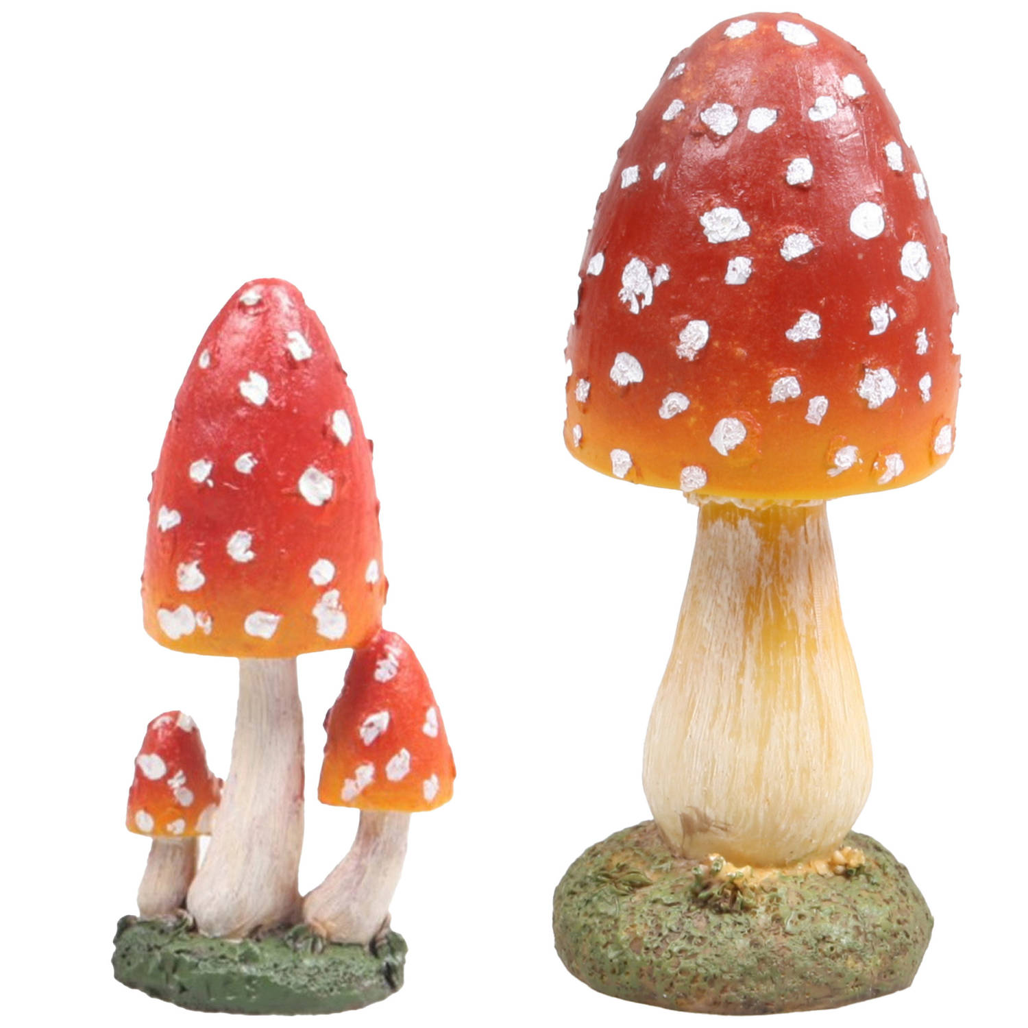 Decoratie paddenstoelen setje met 4x vliegenzwam paddenstoelen herfst thema Tuinbeelden