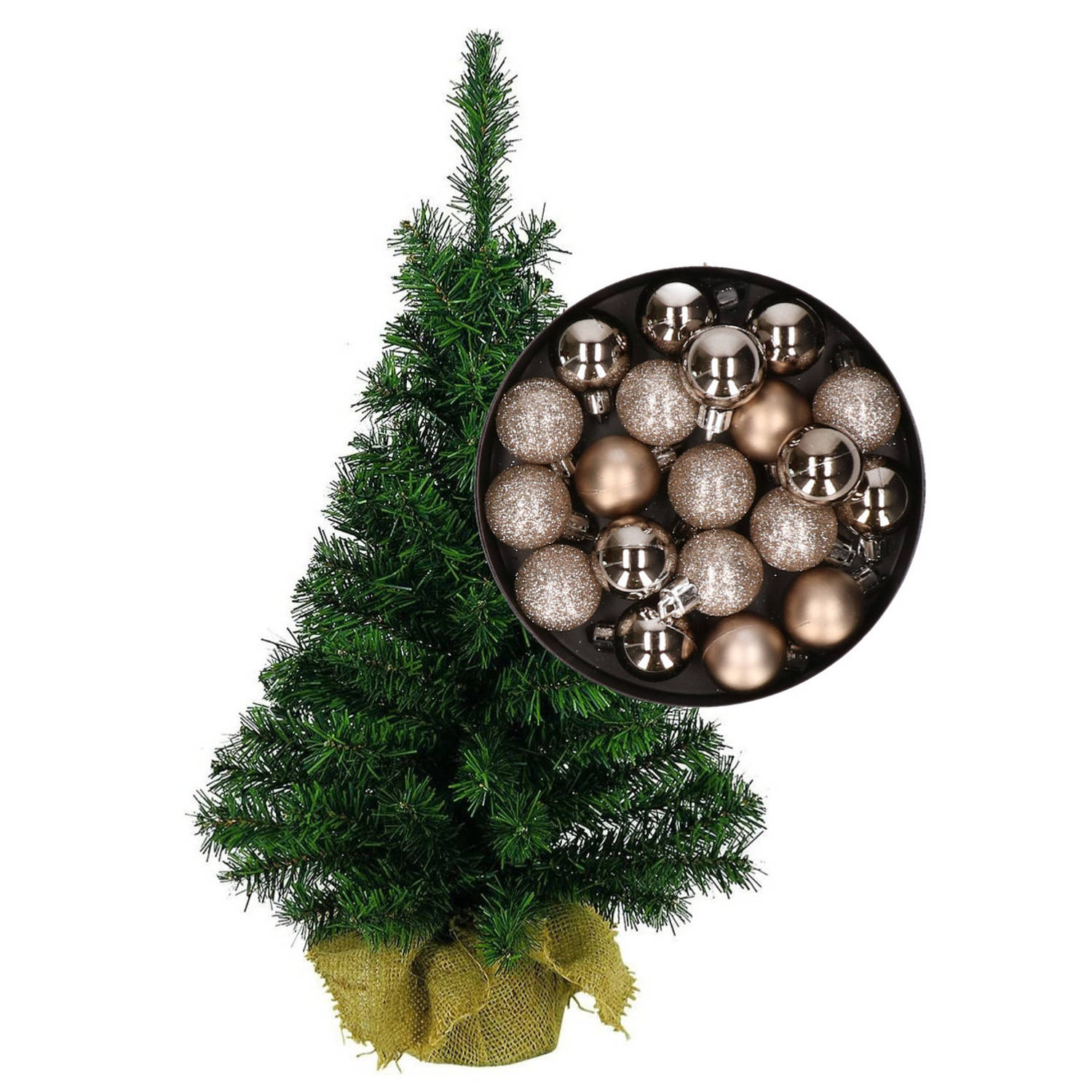 Mini kerstboom-kunst kerstboom H35 cm inclusief kerstballen champagne Kunstkerstboom