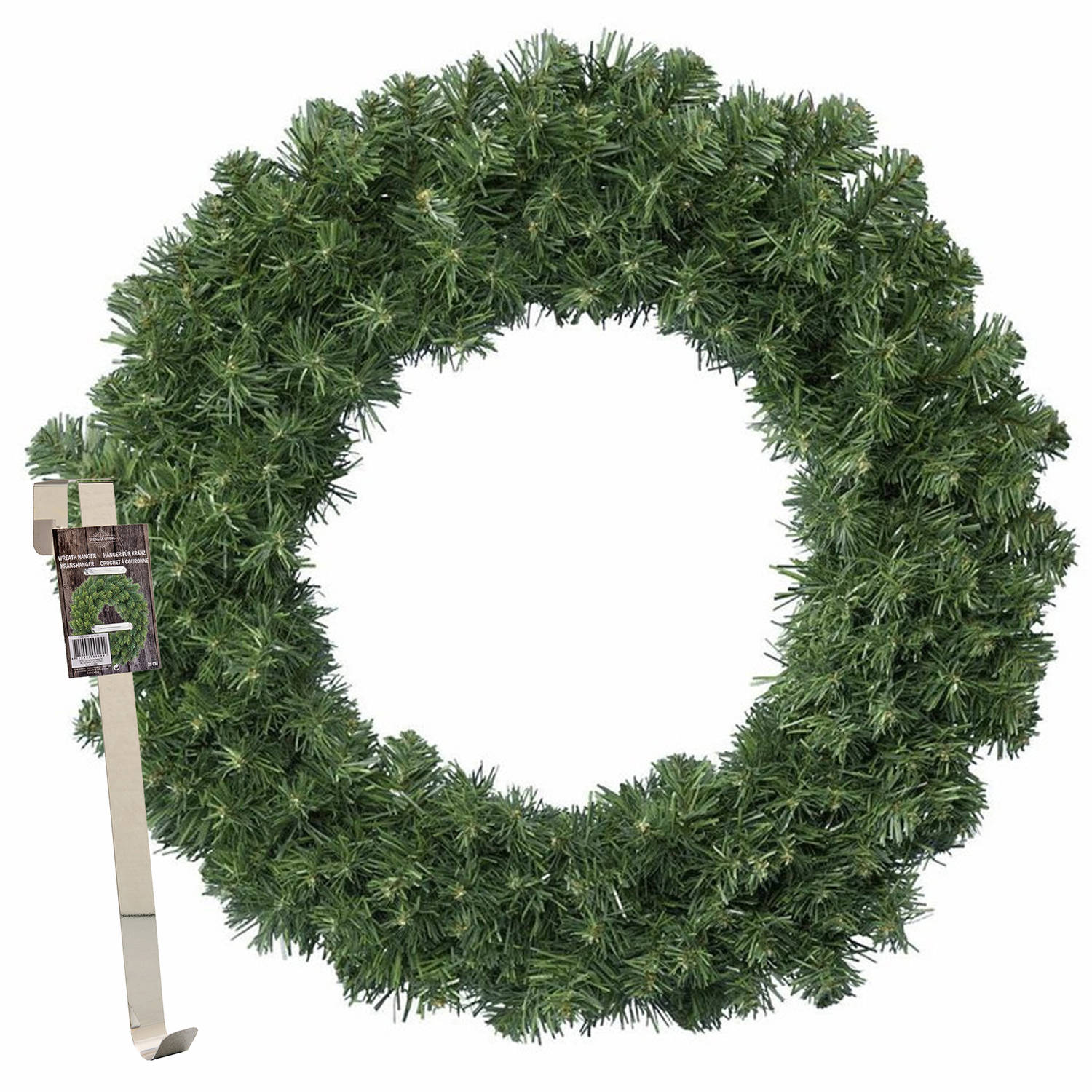 Kerstkrans 60 cm groen met messing zilveren hanger-ophanghaak kerstversiering Kerstkransen