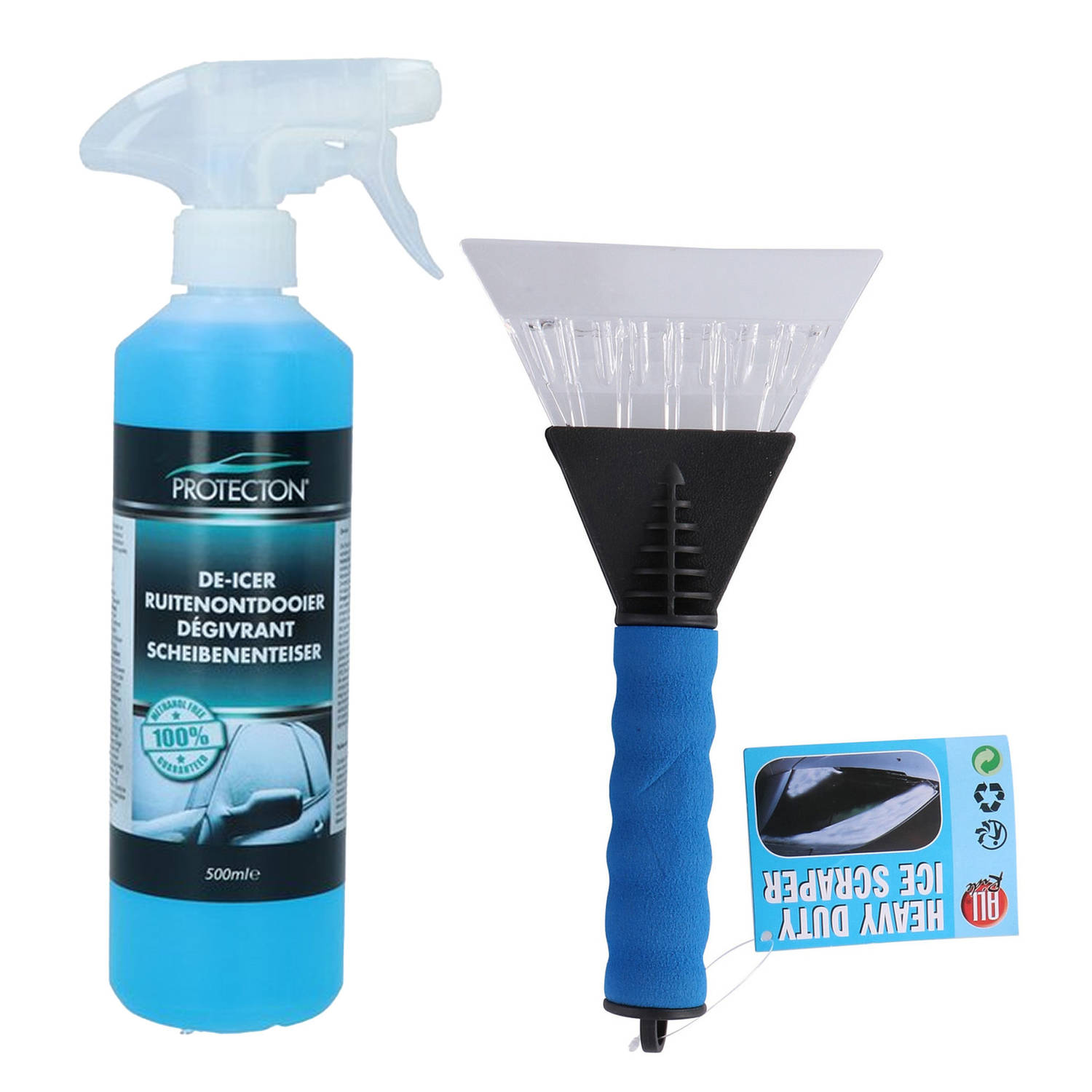 Ijskrabber met antivries spray voor auto 500 ml blauw ruitenontdooier IJskrabbers