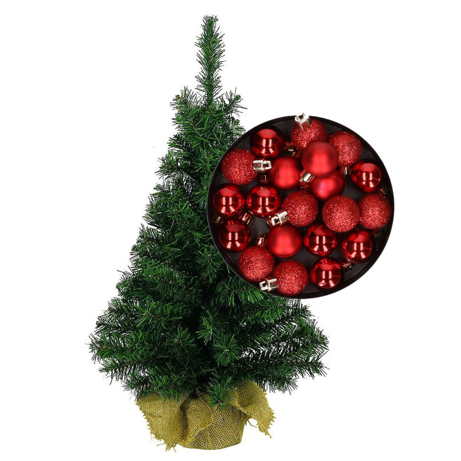 Mini kerstboom-kunst kerstboom H75 cm inclusief kerstballen rood Kunstkerstboom