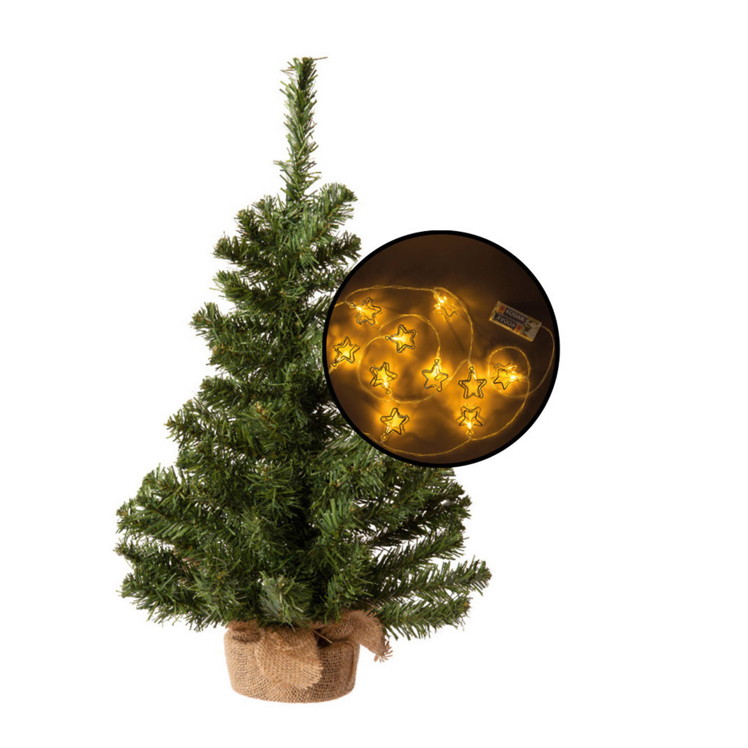Mini kerstboom groen met 3D sterren verlichting H60 cm Kunstkerstboom
