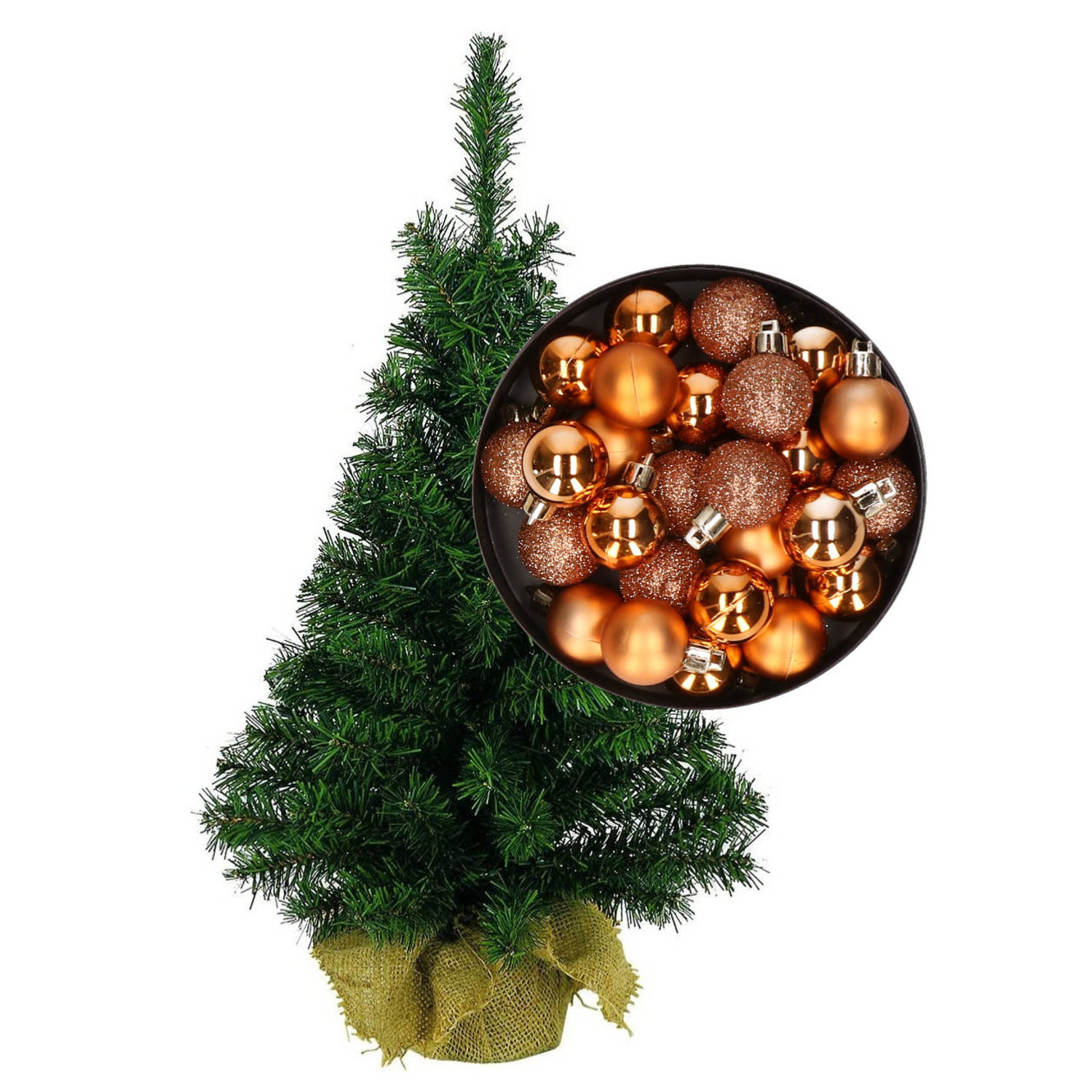 Mini kerstboom-kunst kerstboom H75 cm inclusief kerstballen koper Kunstkerstboom