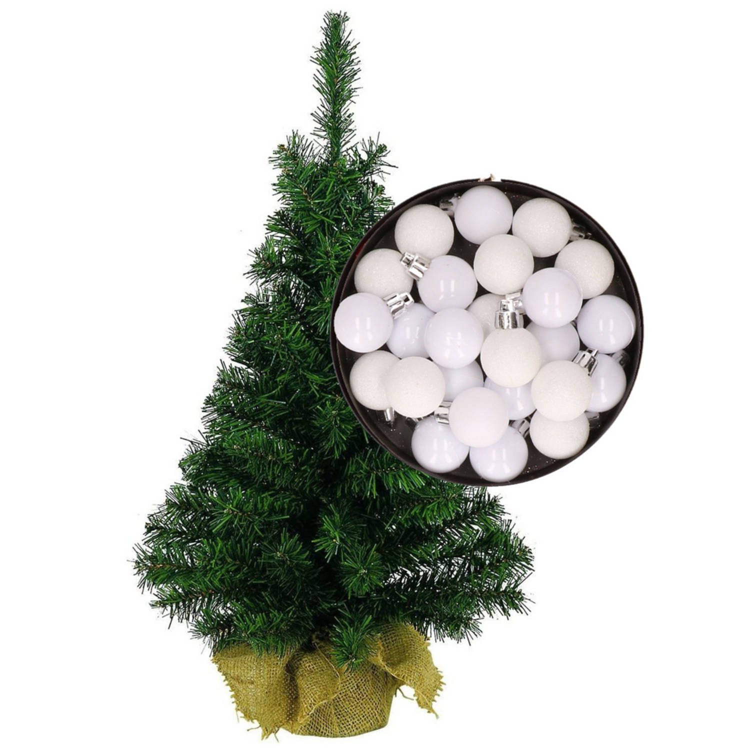Mini kerstboom-kunst kerstboom H45 cm inclusief kerstballen wit Kunstkerstboom