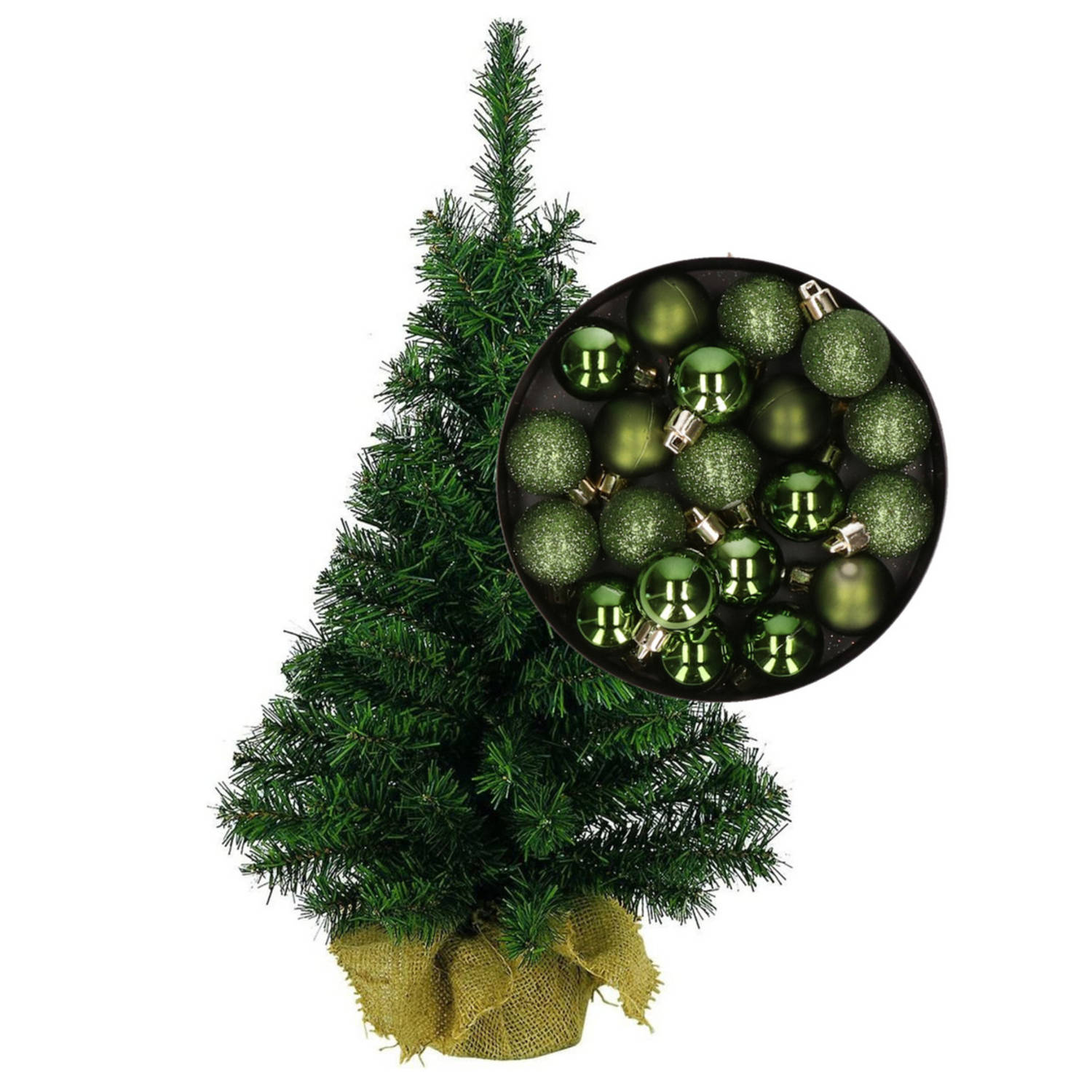 Mini kerstboom-kunst kerstboom H45 cm inclusief kerstballen groen Kunstkerstboom
