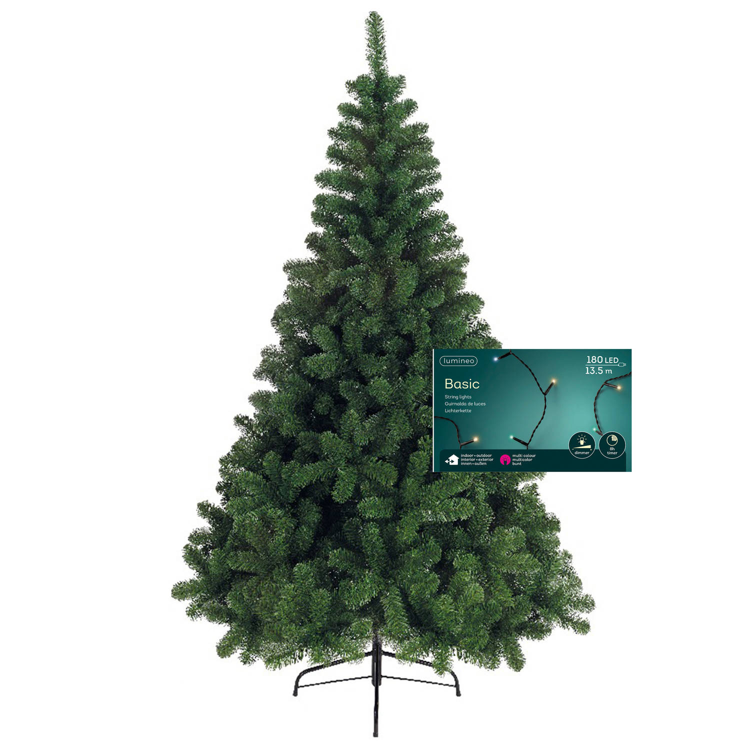 Kerstboom 150 cm incl. kerstverlichting lichtsnoer gekleurd Kunstkerstboom