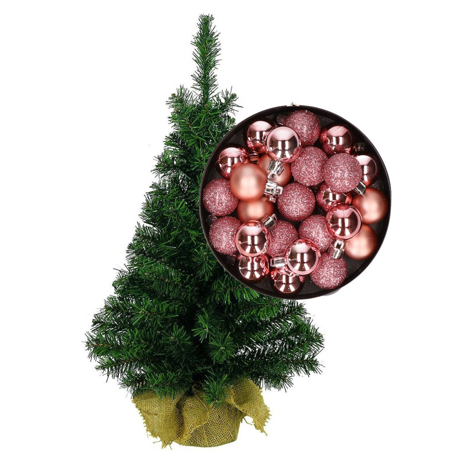 Mini kerstboom-kunst kerstboom H45 cm inclusief kerstballen roze Kunstkerstboom