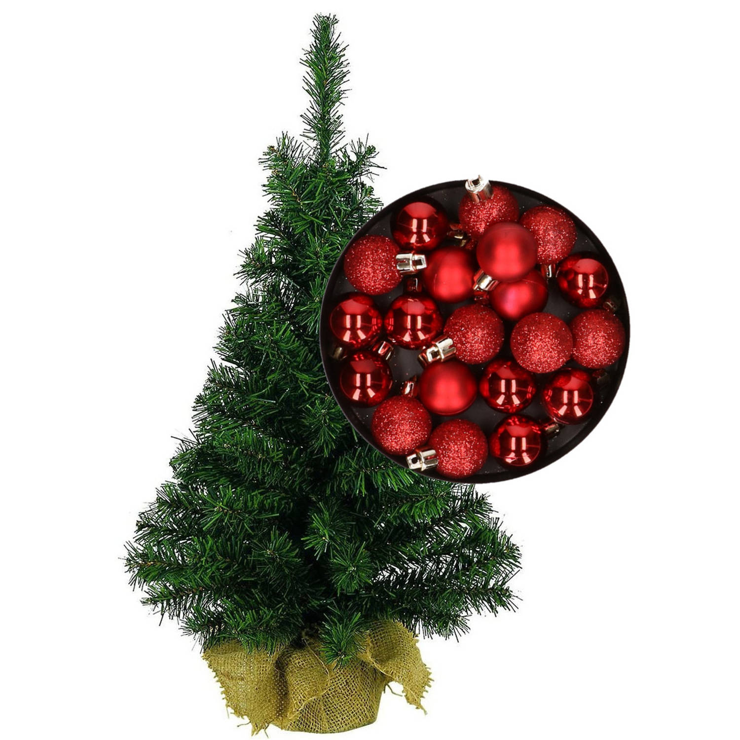 Mini kerstboom-kunst kerstboom H45 cm inclusief kerstballen rood Kunstkerstboom