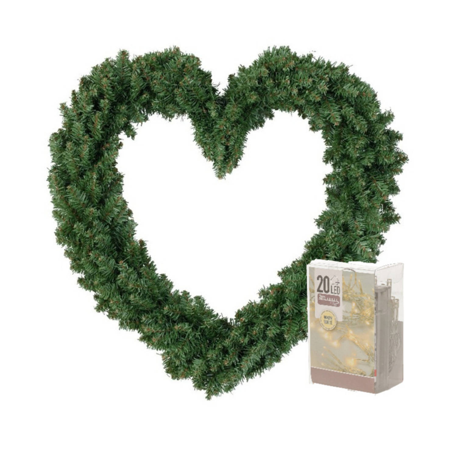 Kerstversiering kerstkrans hart groen 50 cm inclusief verlichting Kerstkransen