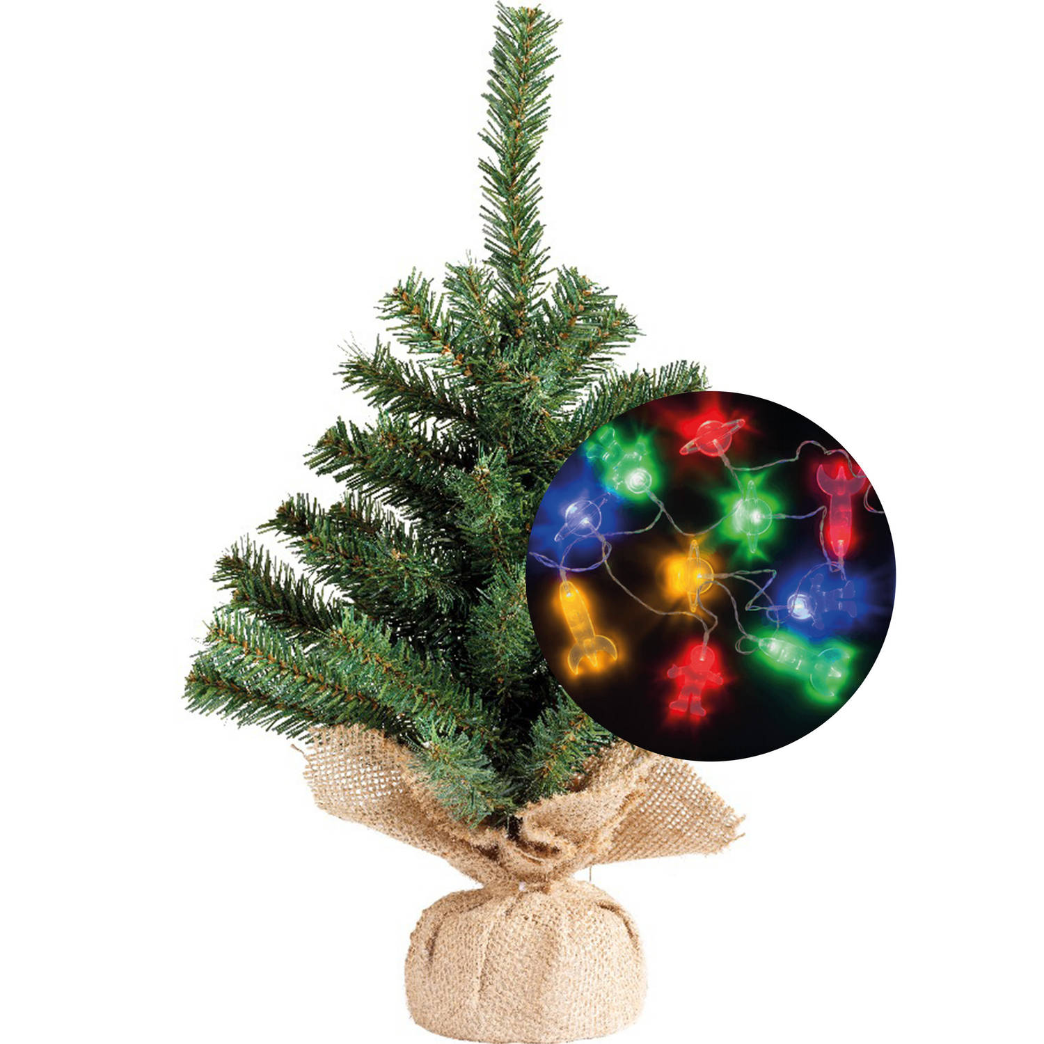 Kerstboom 45 cm incl. ruimte-space verlichting snoer 165 cm Kunstkerstboom