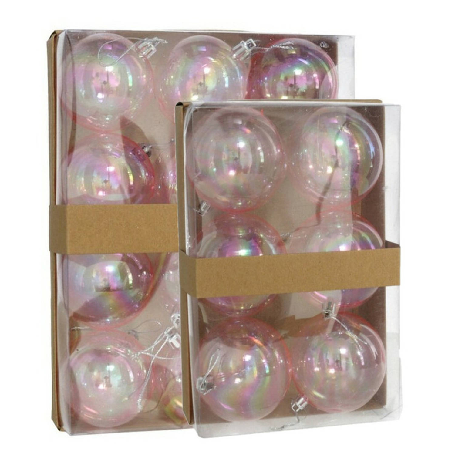 Kerstballen - 18x st - transparant parelmoer - D6 en D8 cm - kunststof - Kerstbal