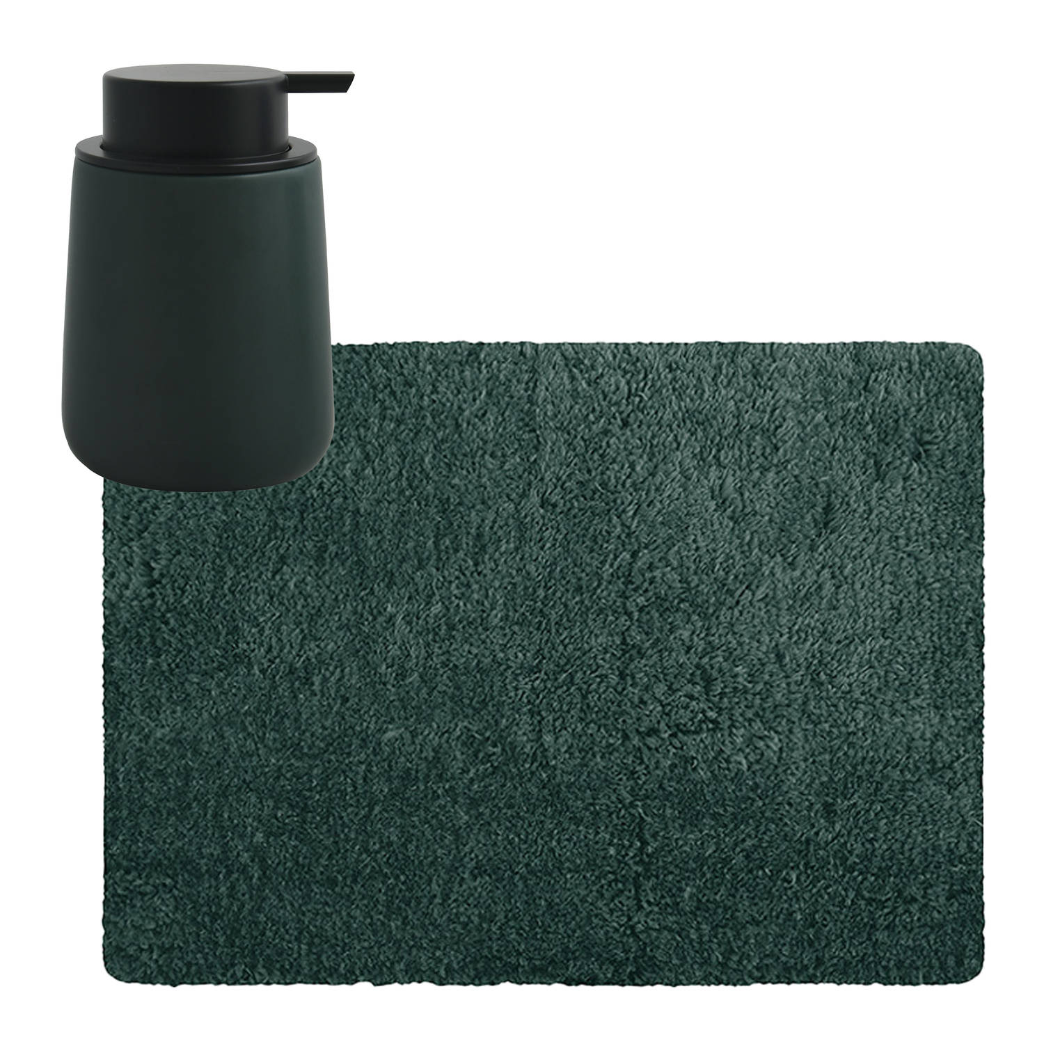 MSV badkamer droogloop tapijt Langharig 50 x 70 cm incl zeeppompje zelfde kleur donkergroen Badmatje