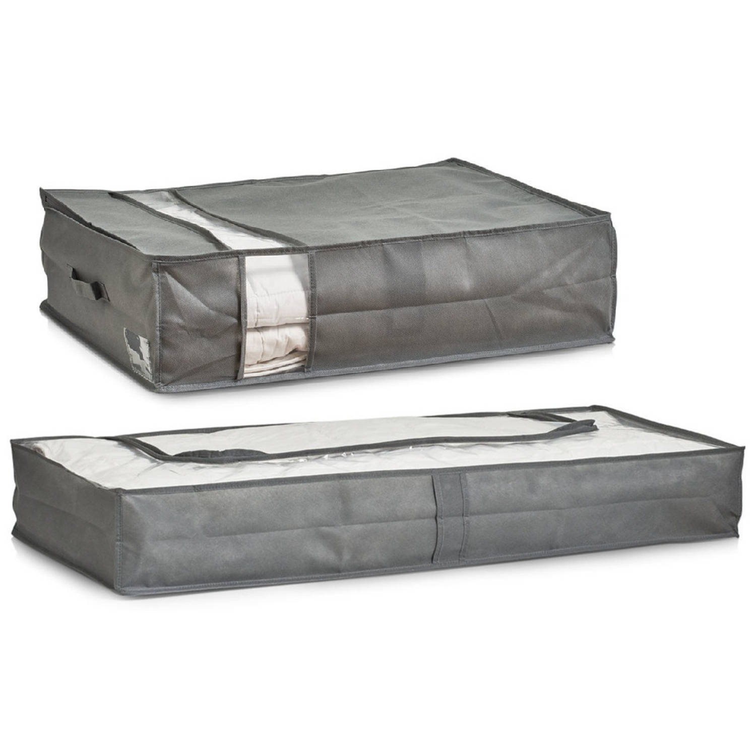 Dekbed-kussen opberghoezen set grijs met venster 103 en 70 cm Opberghoezen