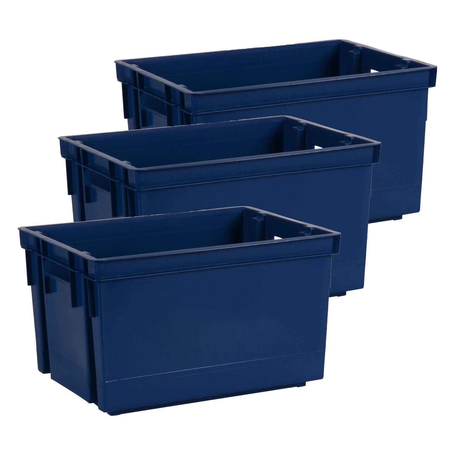 EDA Opbergbox/opbergkrat 20 L - 3x - blauw - kunststof - 39 x 29 x 23 - stapelbaar/nestbaar - Opbergbox