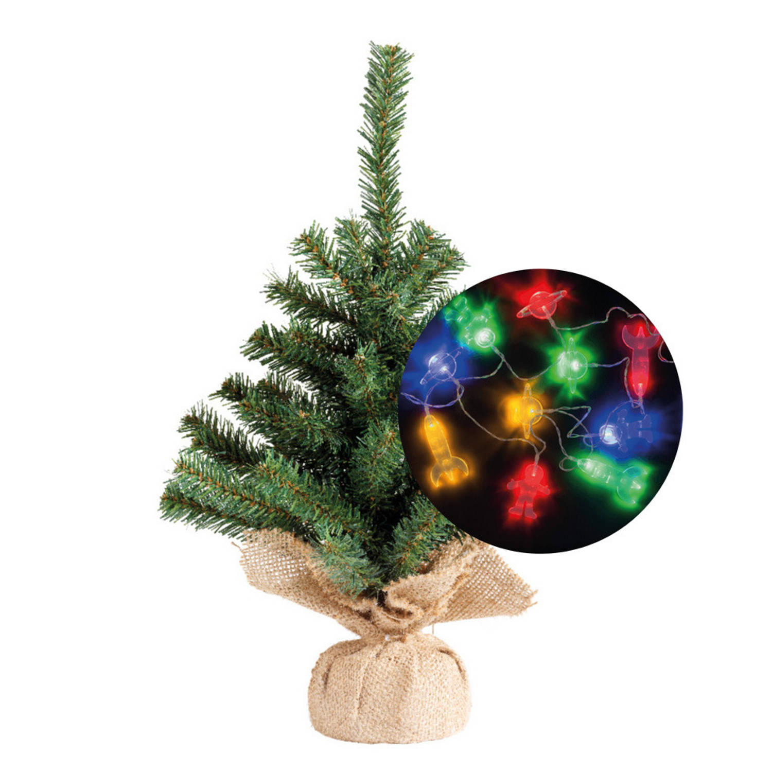 Kerstboom 35 cm incl. ruimte-space verlichting snoer 165 cm Kunstkerstboom