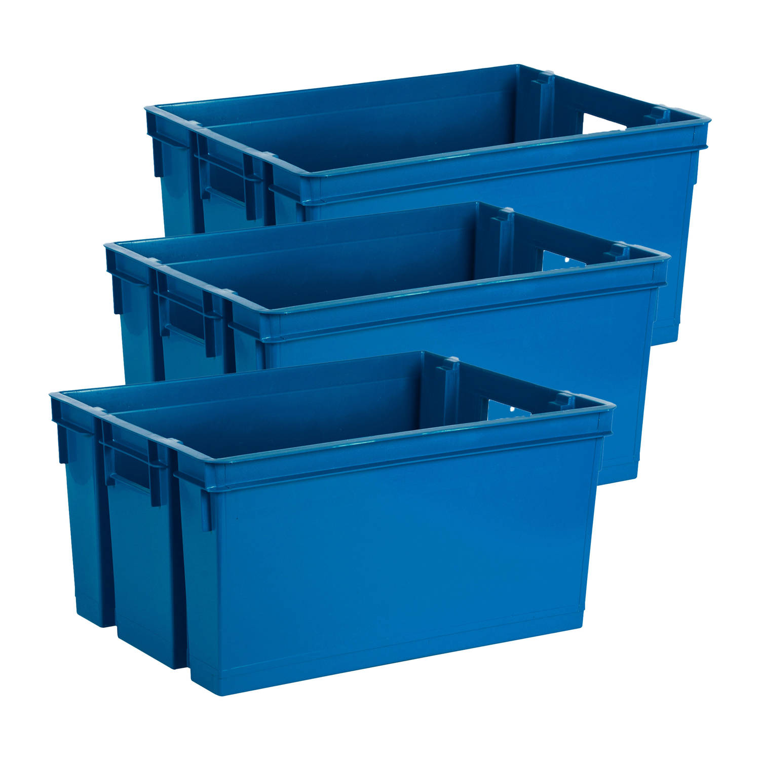 EDA Opbergbox/opbergkrat 50 L - 3x - blauw - kunststof - 56 x 41 x 29 - stapelbaar/nestbaar - Opbergbox