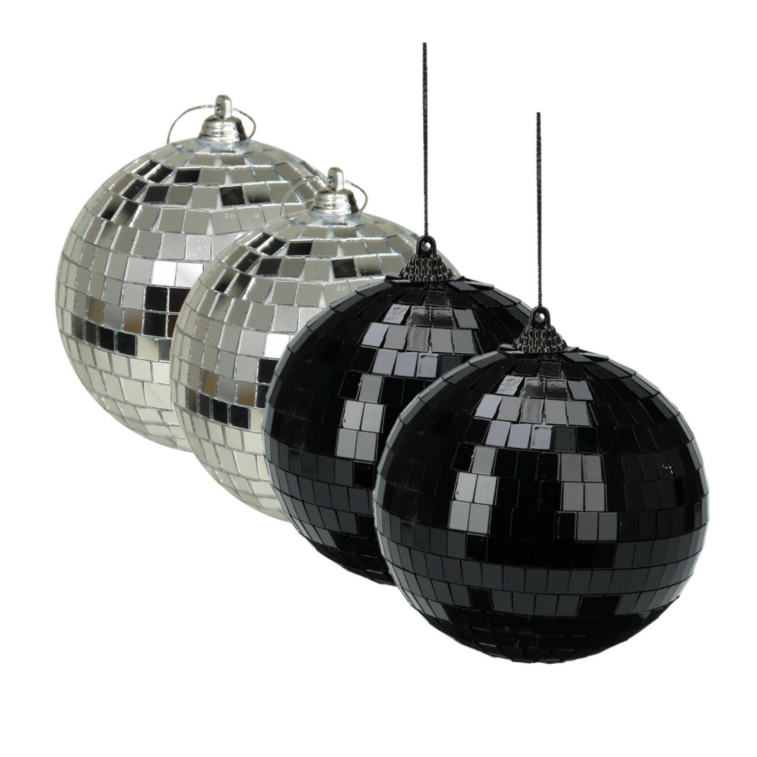 Grote discobal kerstballen 2x stuks zilver 10 cm kunststof Kerstbal