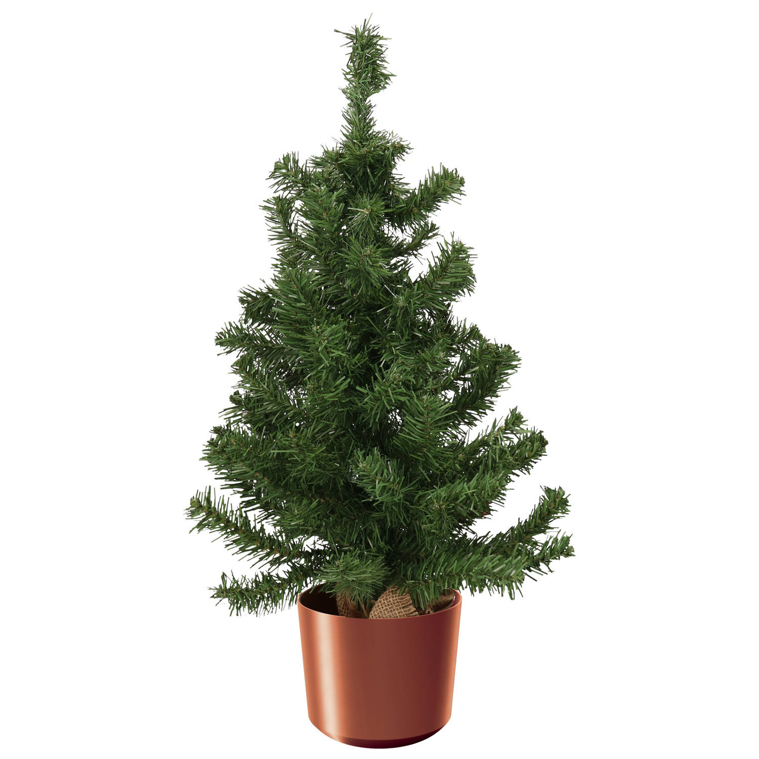 Mini kerstboom groen in kunststof pot koper 75 cm kunstboom Kunstkerstboom