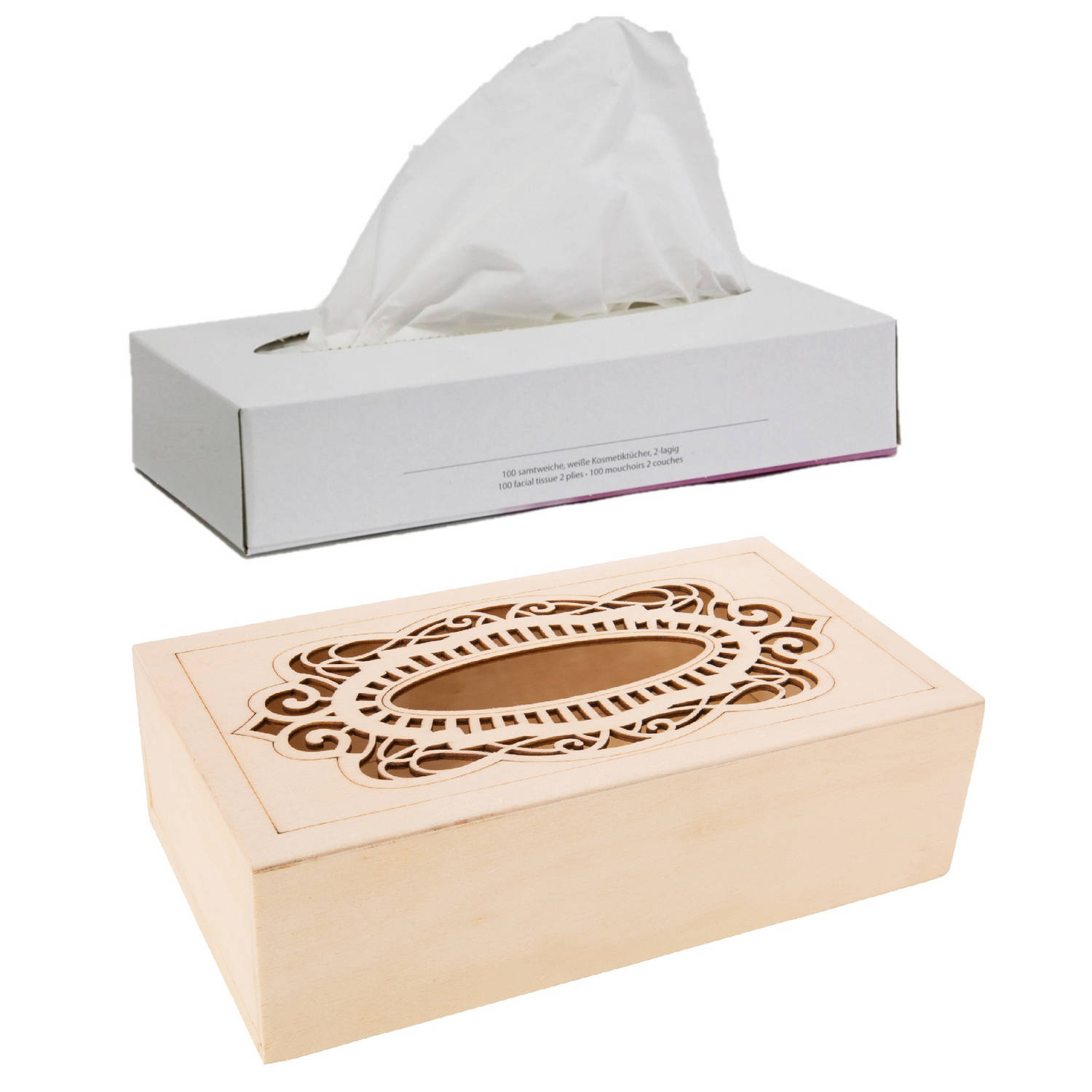 Tissuedoos-tissuebox van hout met sierlijk design 26 x 14 cm met vulling Tissuehouders
