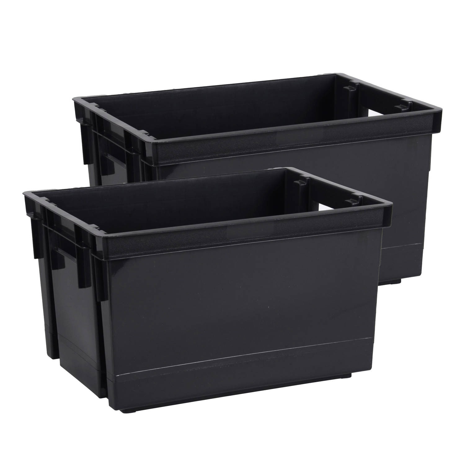EDA Opbergbox/opbergkrat 20 L - 2x - zwart - kunststof - 39 x 29 x 23 - stapelbaar/nestbaar - Opbergbox