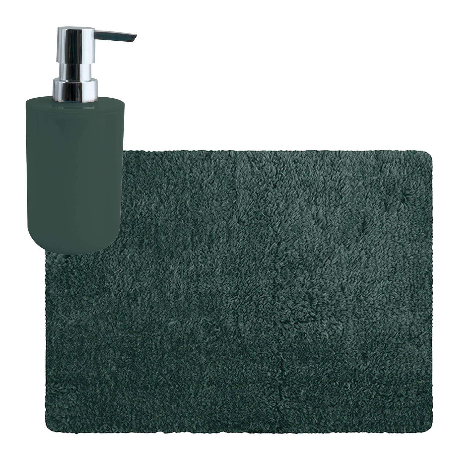 MSV badkamer droogloop tapijt Langharig 50 x 70 cm incl zeeppompje zelfde kleur donkergroen Badmatje
