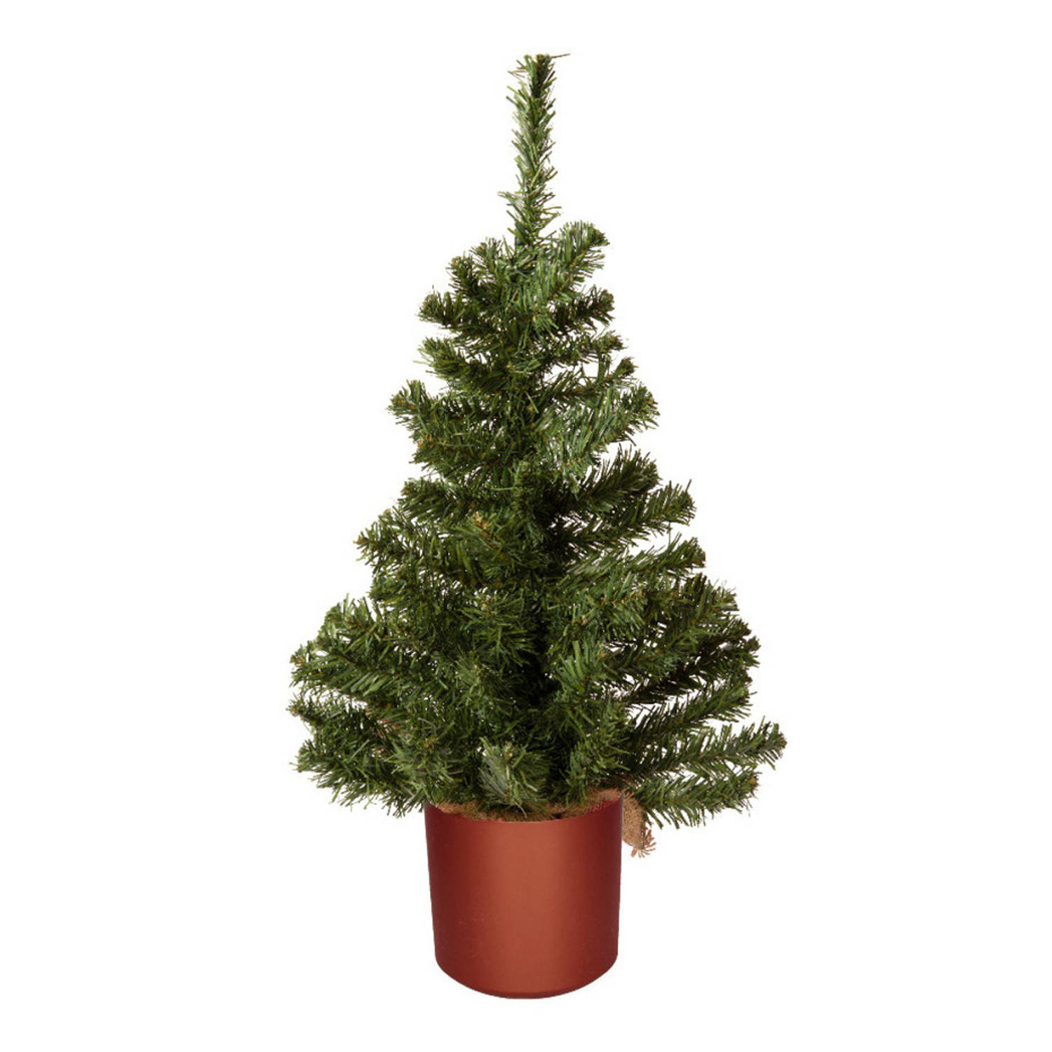 Mini kerstboom groen in koperen kunststof pot 60 cm kunstboom Kunstkerstboom