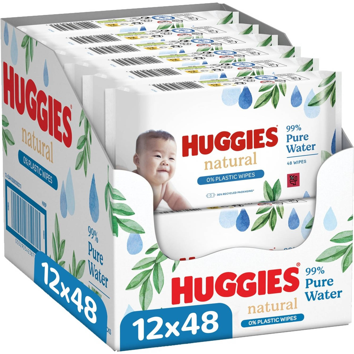 12x Huggies Billendoekjes Natural 0% plastic 12x48=576 doekjes