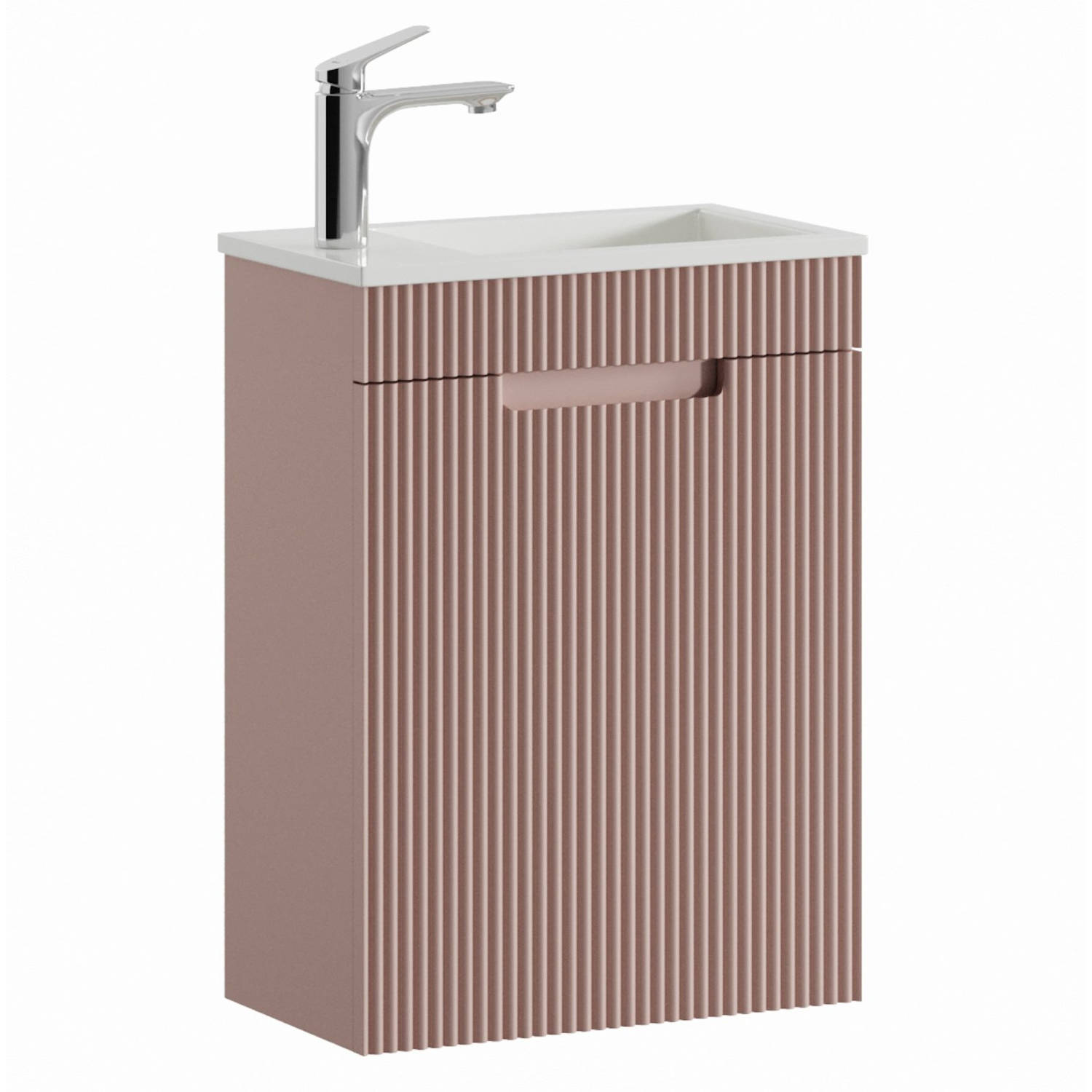 Badplaats Toiletmeubel Thermis 40 x 22 cm - Mat Roze - Fonteinmeubel met Witte Wastafel