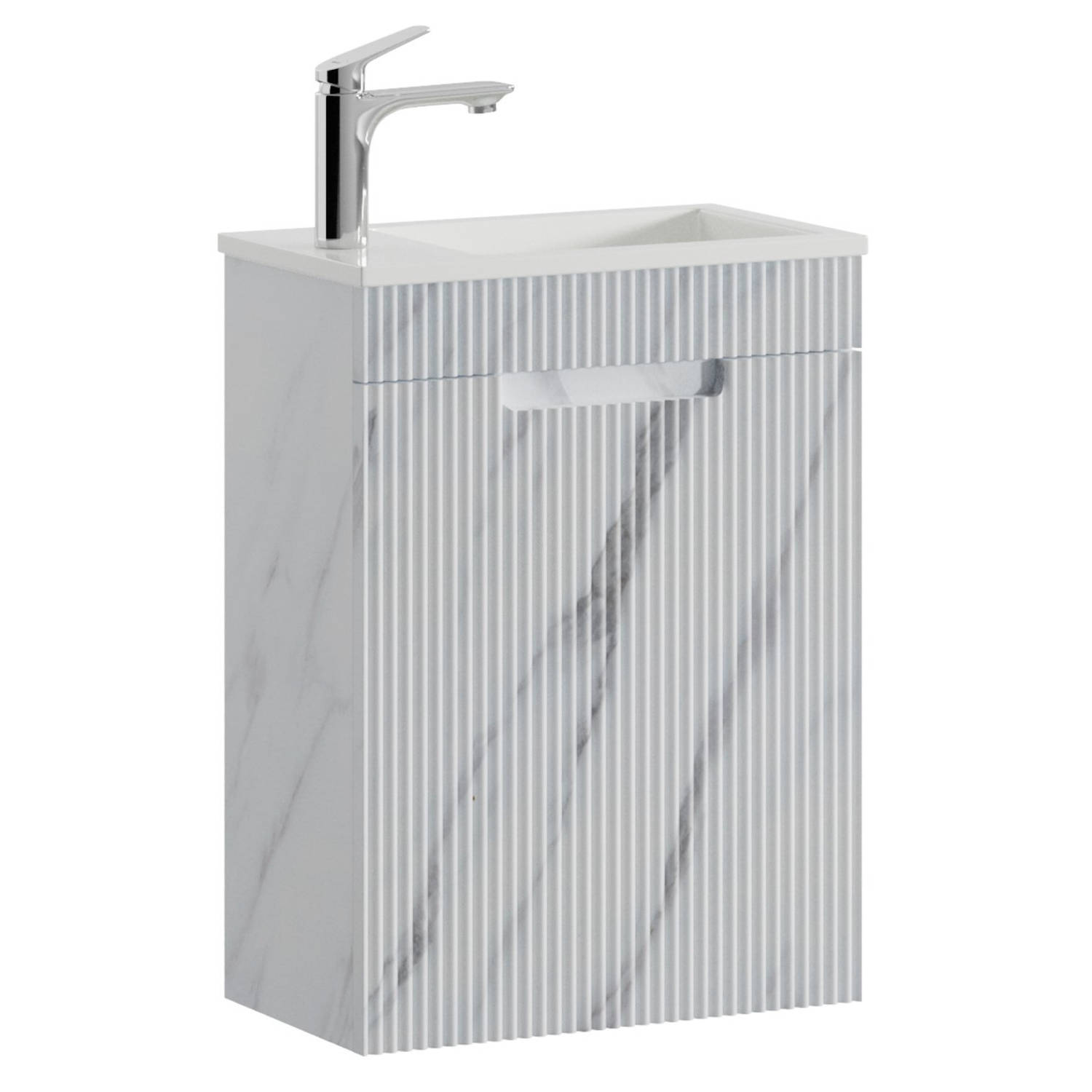Badplaats Toiletmeubel Thermis 40 x 22 cm - Wit Marmer - Fonteinmeubel met Witte Wastafel