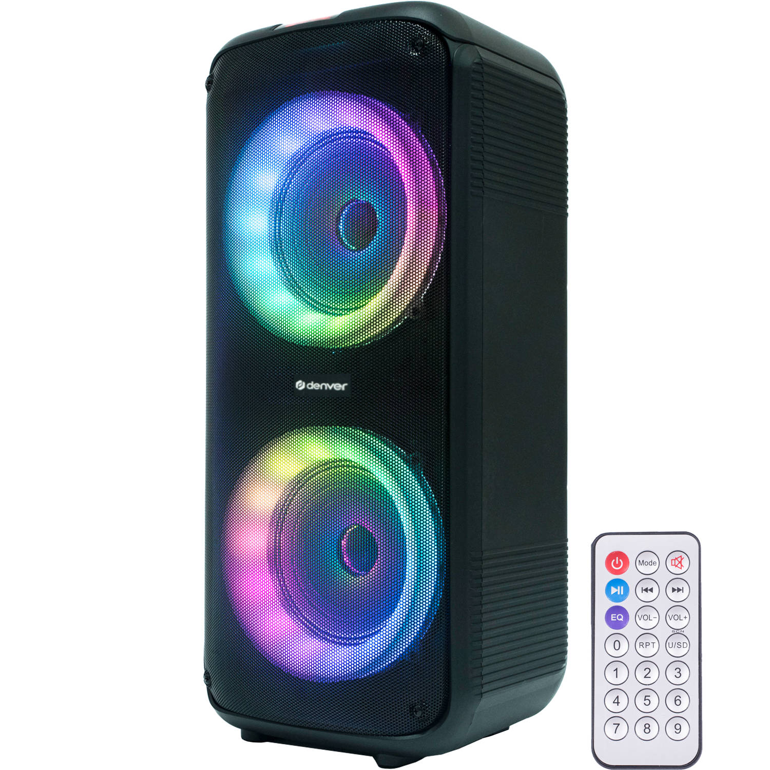 Denver Bluetooth Speaker Party Box - Discolichten - Incl. Afstandsbediening - Microfoon Aansluiting - BPS354 - Zwart