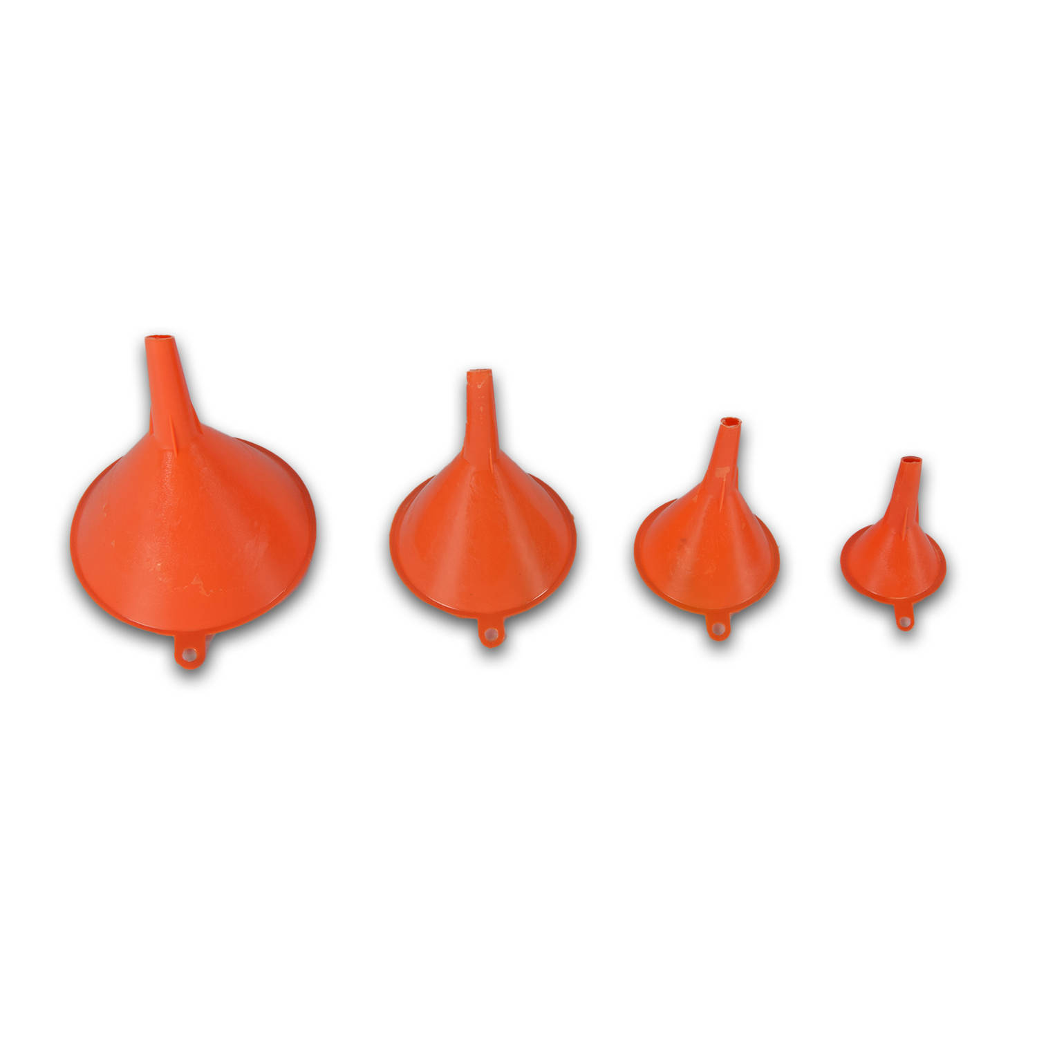 Set van 4 Oranje Plastic Trechters in Diverse Maten | Ideaal voor Keuken, Klussen en Huishoudelijk Gebruik