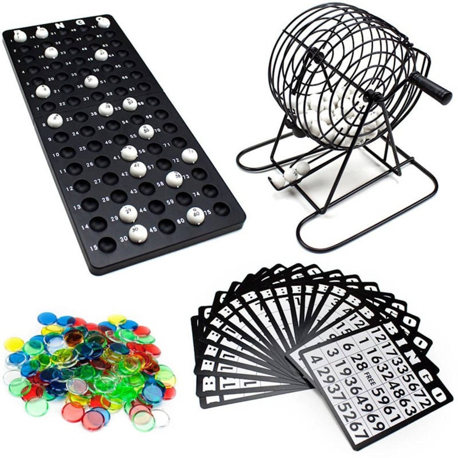 Bingo Spel - Bingomolen - Bingoballen - Bingo kaarten - Fiches - Spelbord - Bingo molen - Metaal - Lotto Kinderspel