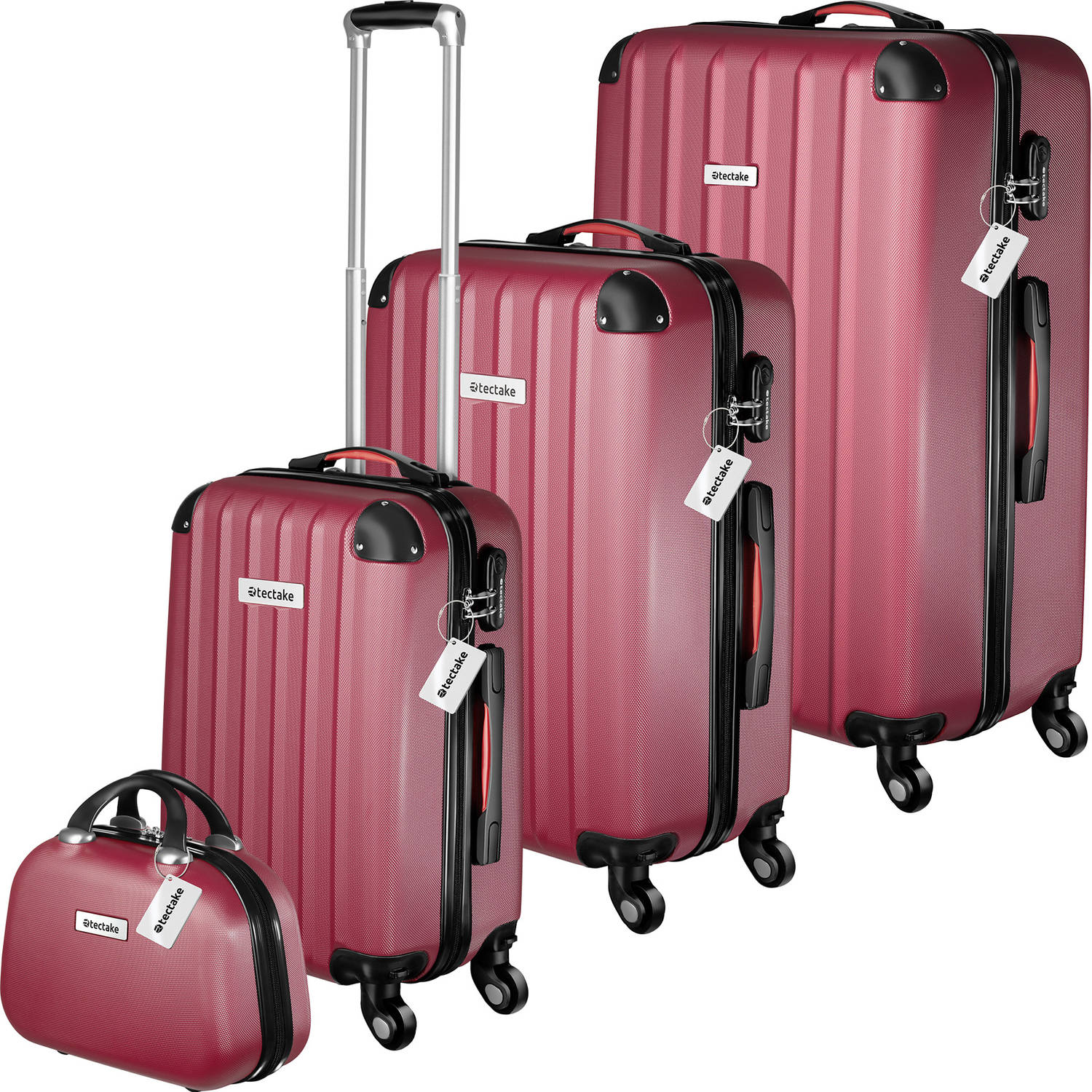 tectake®- reiskoffers - Kofferset Cleo 4-delig met bagageweger - rood