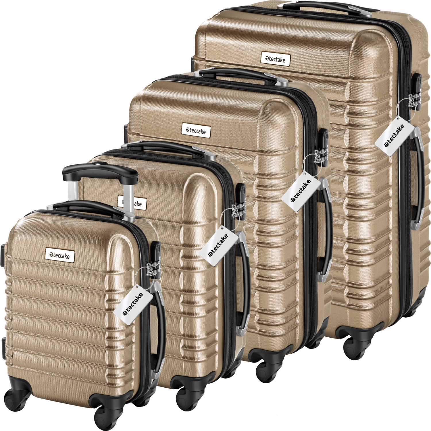 tectake®- Kofferset Mila 4-delig met bagageweegschaal en bagagelabel - champagne