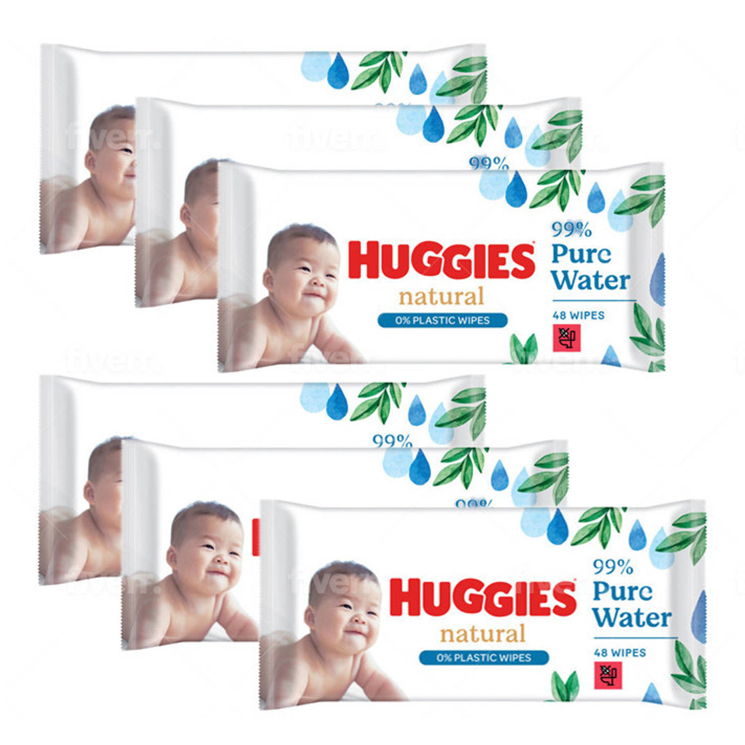 Huggies Natural 0% Plastic Billendoekjes 288 babydoekjes 6 x 48