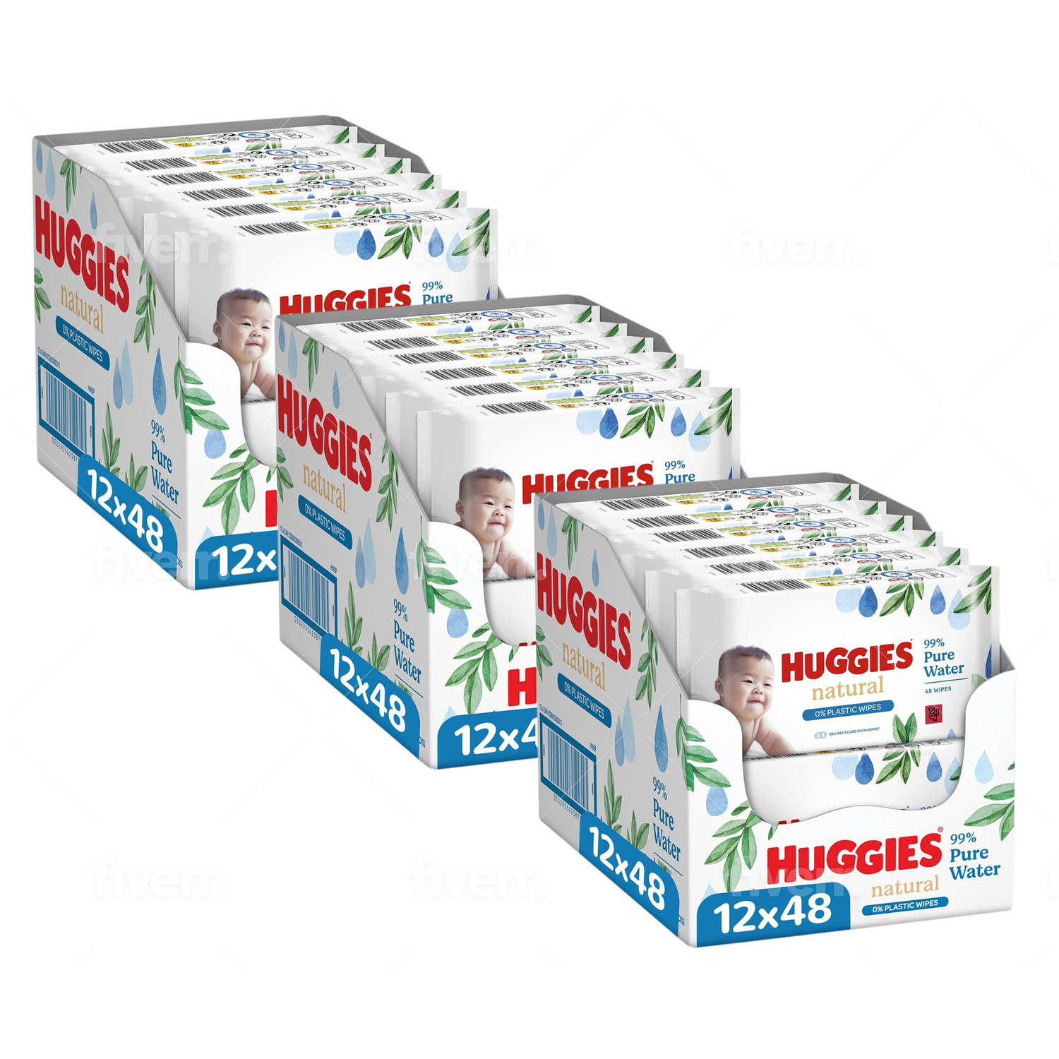 Huggies - Natural - 0% Plastic - Billendoekjes - 1728 babydoekjes - 36 x 48