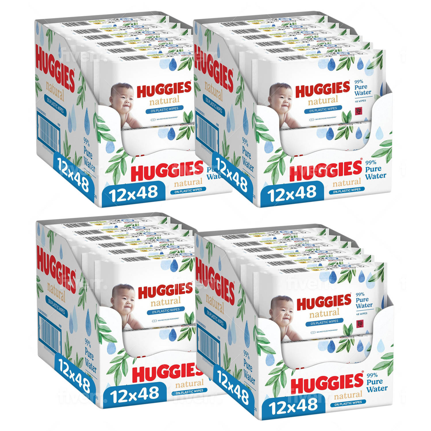 Huggies Natural 0% Plastic Billendoekjes 2304 babydoekjes 48 x 48