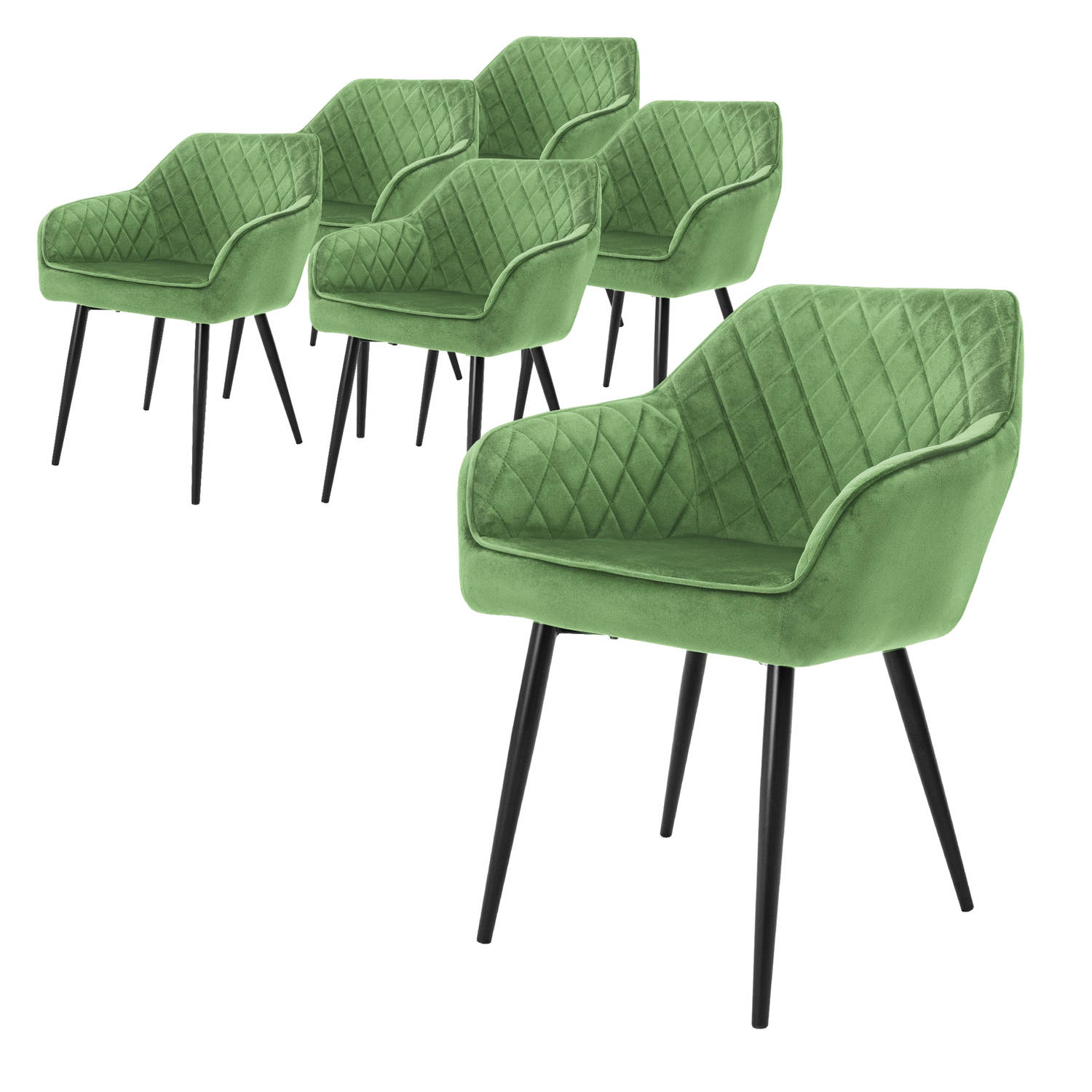 ML-Design set van 6 eetkamerstoelen met armleuning en rugleuning, groen, keukenstoel met fluwelen be