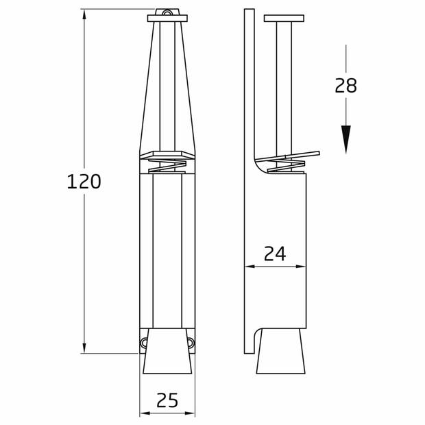 AMIG deurvastzetter / deurvergrendeling - 2x - 120 x 25mm - 28mm slag - voetbediening - zilver - Deurvastzetters