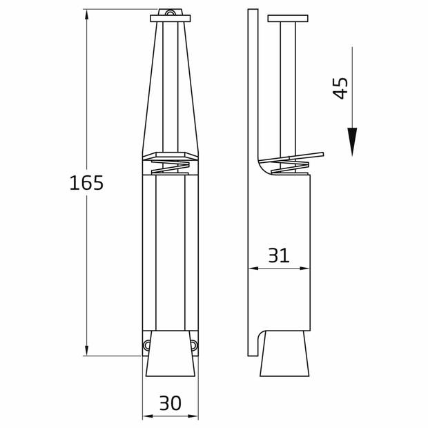AMIG deurvastzetter / deurvergrendeling - 2x - 165 x 30mm - 45mm slag - voetbediening - zwart - Deurvastzetters