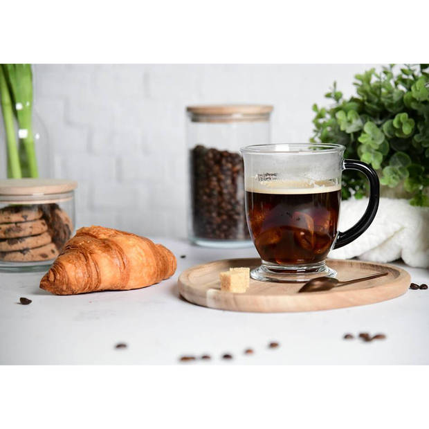 Glasmark Koffie glazen - 6x - met oor - zwart - 400 ml - latte macchiato glazen - Koffie- en theeglazen