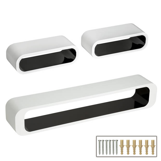 tectake® - Set van 3 wandplanken Liv -zwart / wit- 403186