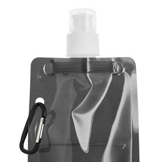 Waterfles/drinkfles opvouwbaar - 2x - zwart - kunststof - 460 ml - schroefdop - waterzak - Drinkflessen