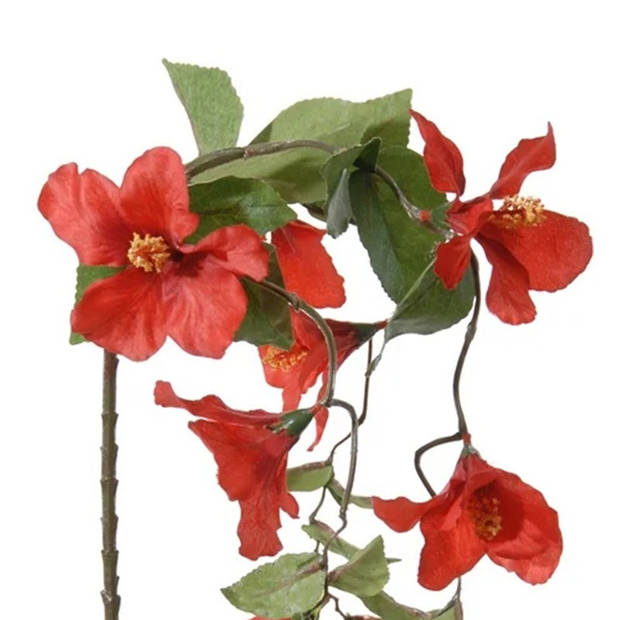 Louis Maes kunstbloemen - Hibiscus - rood - hangende tak vanA 165 cm - Hawaii/zomer thema - Kunstbloemen