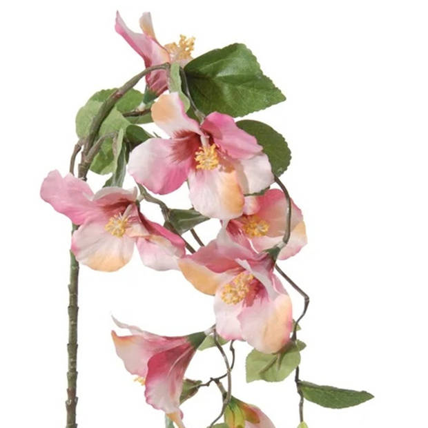 Louis Maes kunstbloemen - Hibiscus - roze - hangende tak vanA 165 cm - Hawaii/Zomer thema - Kunstbloemen